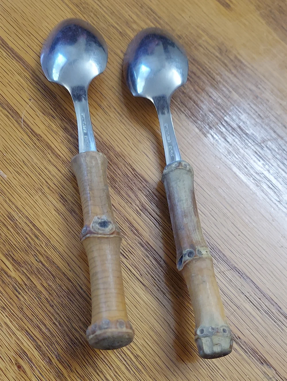 2 Vintage Grapefruit Spoons Wood Bamboo Handle Stainless Steel Made in Japan